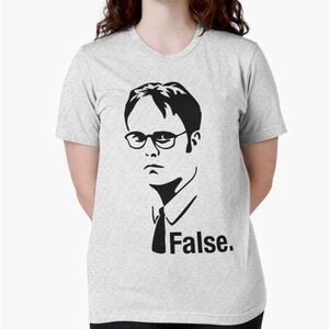 Gray Graphic Crewneck T-Shirt with 'False.' Print sus L